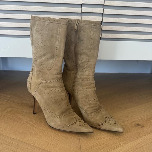 Cole Haan Beige Suede Heeled Boots - Picture 1 of 7